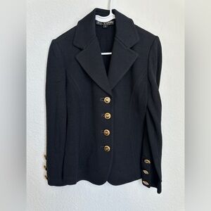 St. John Knit BASICS Black Jacket Logo gold buttons Princess Line size 2